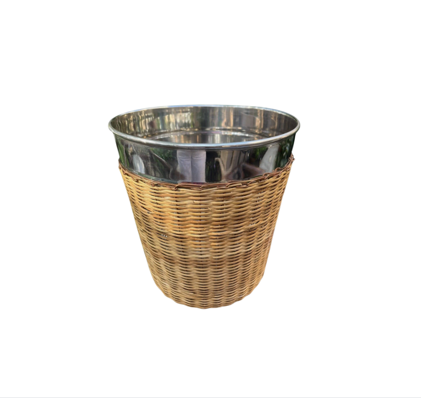 Vintage Rattan Stainless Steel Ice Bucket