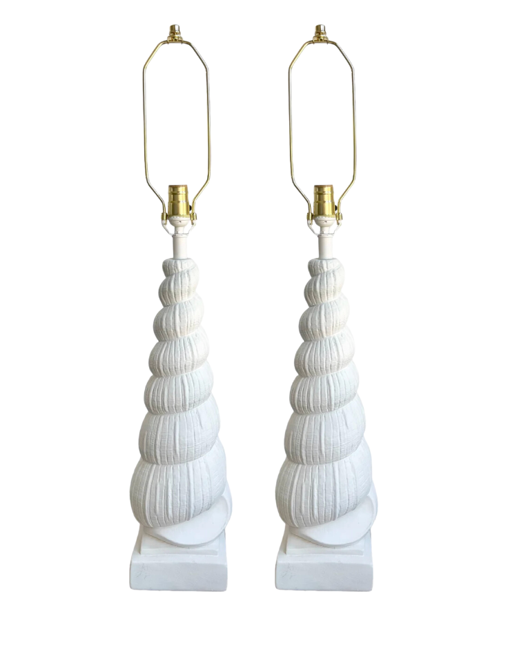 A Pair, White Shell Lamps