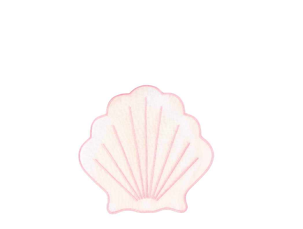 White Shell Linen Cocktail Napkin with Pink Detail, Set of 4