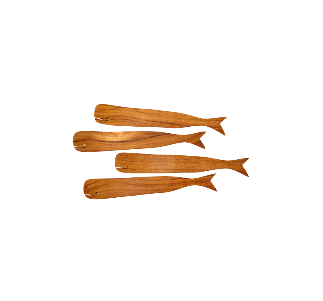 Teak Wood Whale Spreaders, Set of 4