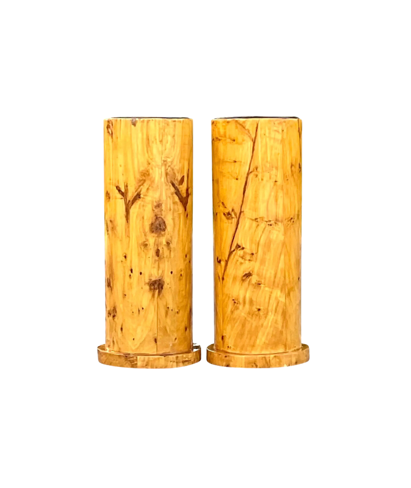 A Pair, Vintage Burl Wood Cylinder Pedestals