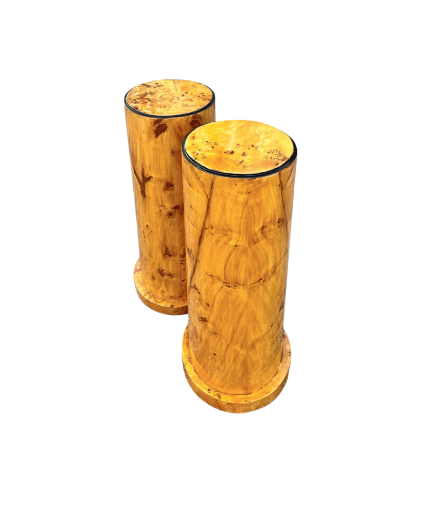 A Pair, Vintage Burl Wood Cylinder Pedestals