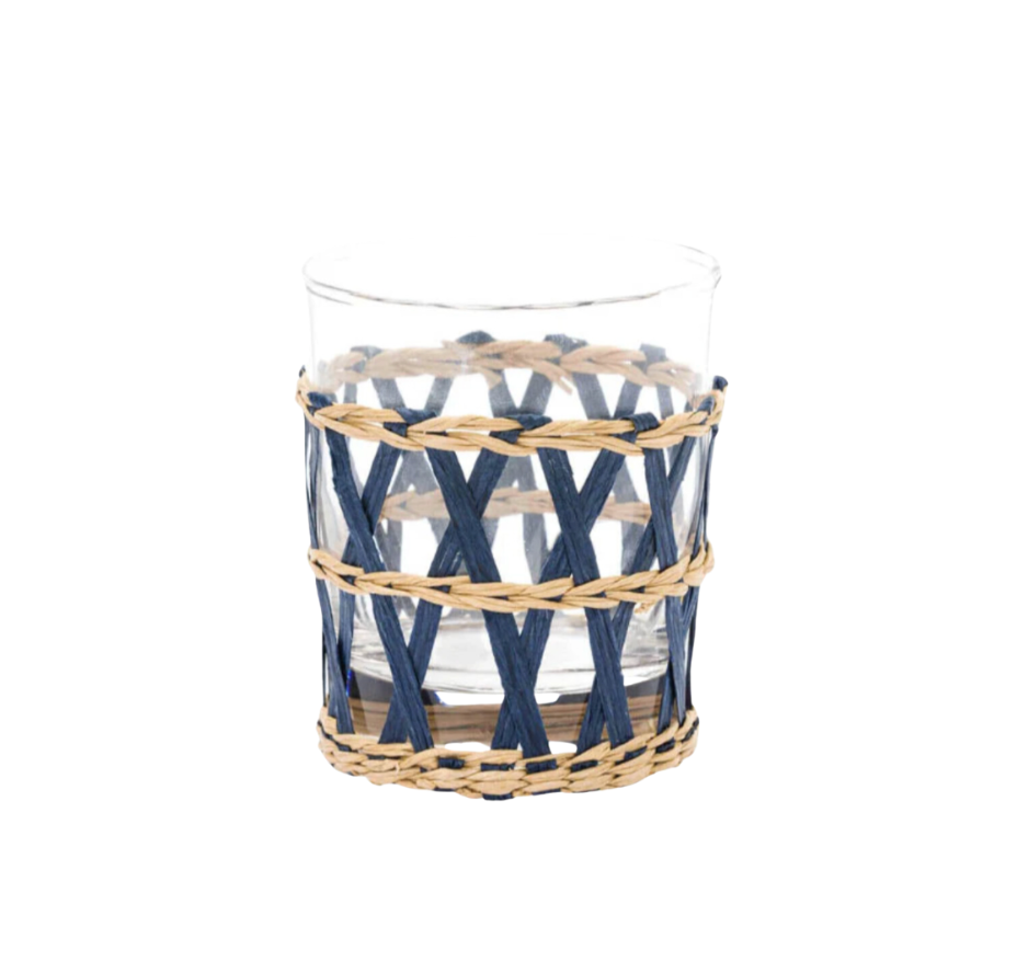 Navy Wicker Wrapped Tumblr Glasses, Set of 4