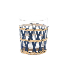 Navy Wicker Wrapped Tumblr Glasses, Set of 4