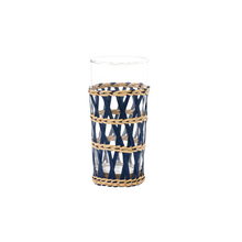 Navy Wicker Wrapped Highball Tea Glasses, Set of 4