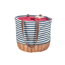 Navy and White Striped Wicker Basket Tote