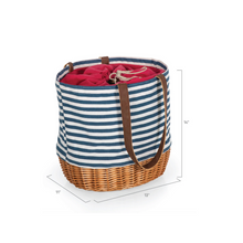 Navy and White Striped Wicker Basket Tote