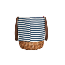 Navy and White Striped Wicker Basket Tote