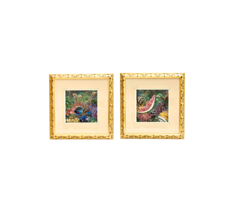 A Pair, Still Life Oil And Mixed Media in 23k Gilt Frames