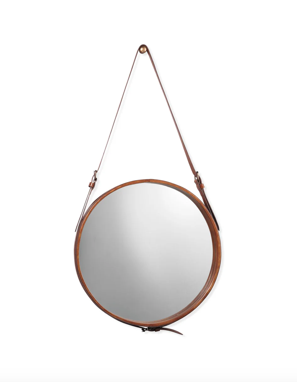 Hanging Leather Rounded Mirror