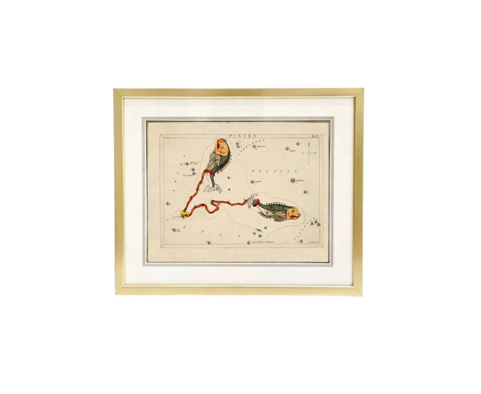 Custom Framed Antique Pisces Zodiac Print