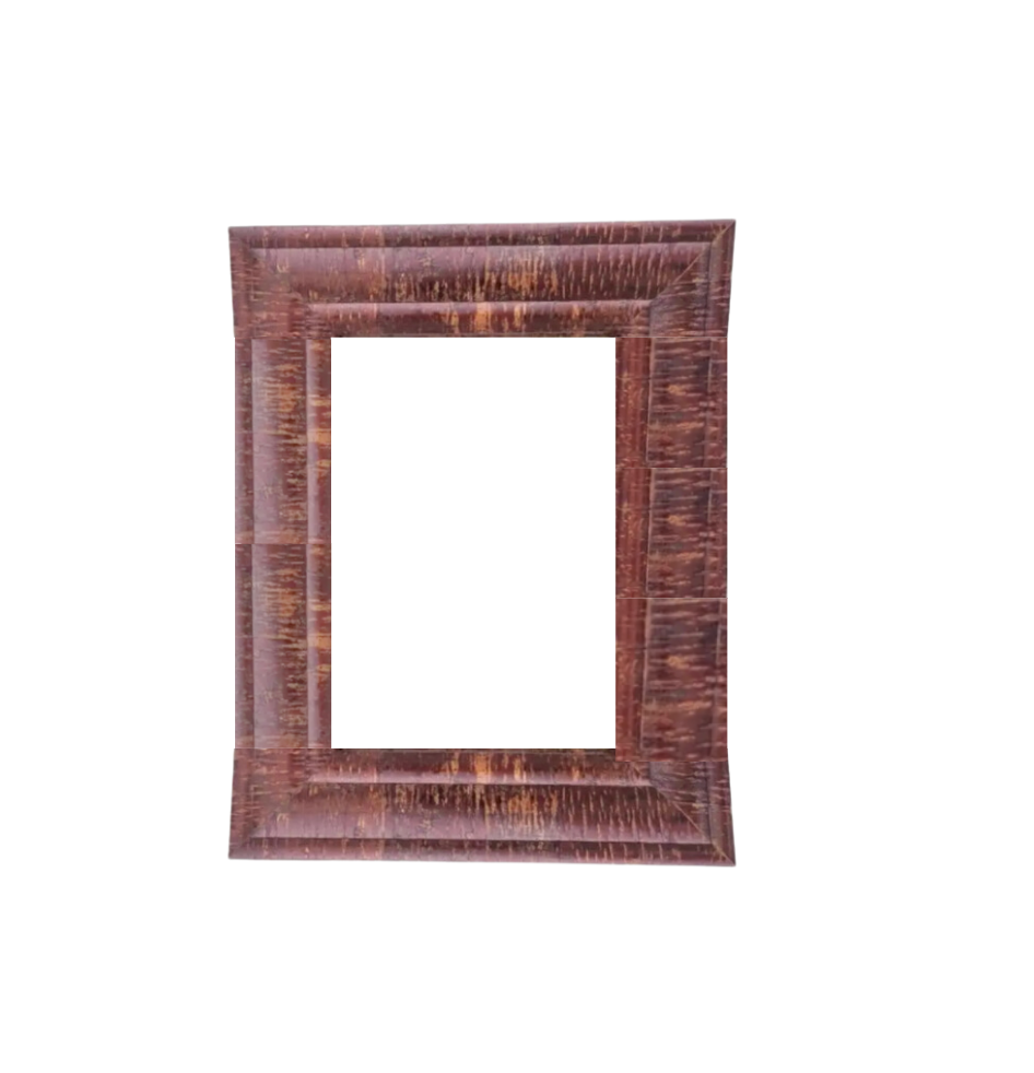 Vintage Large Tessellated Coconut Husk Rectangular Wall Mirror by Enrique Garcel