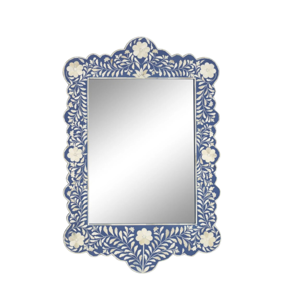 Blue Inlay Floral Scalloped Mirror