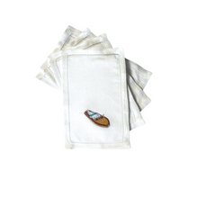 Riva Boat on White Linen Cocktail Napkins, Set of 4