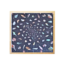 Navy Blue Gucci Silk Scarf on Madagacar Grasscloth in Custom Acrylic Shadowbox Frame