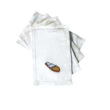 Riva Boat on White Linen Cocktail Napkins, Set of 4