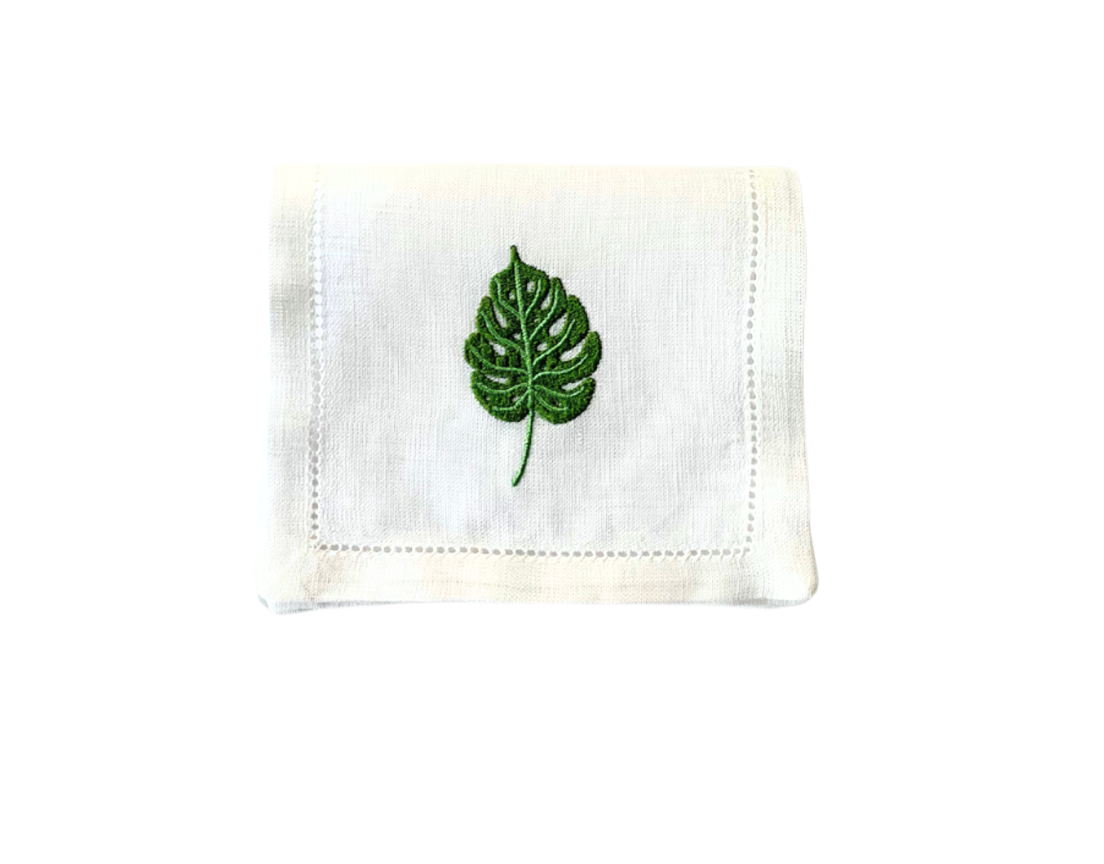 Tropical Green Monstera Leaf Cocktail Napkins, Set of 4