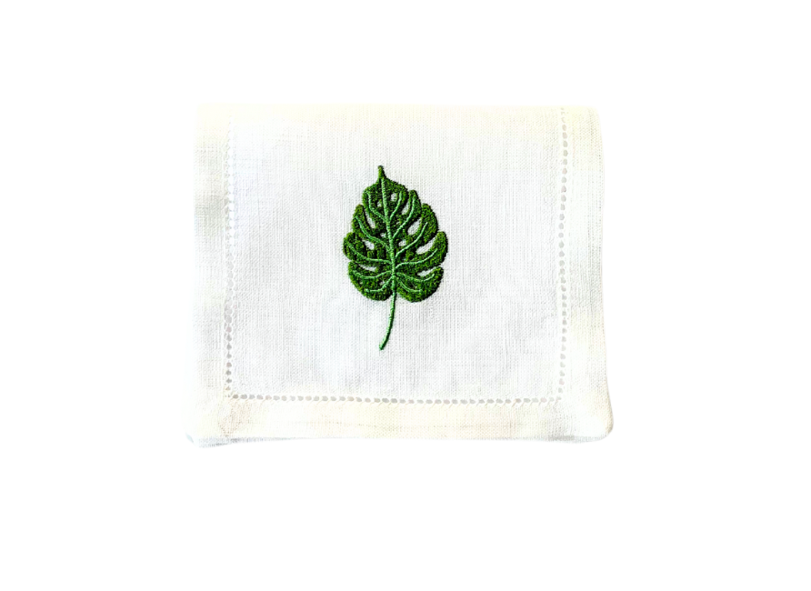 Tropical Green Monstera Leaf Cocktail Napkins, Set of 4