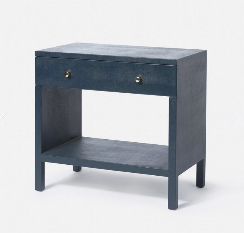 Navy Faux Belgian Linen Nightstand