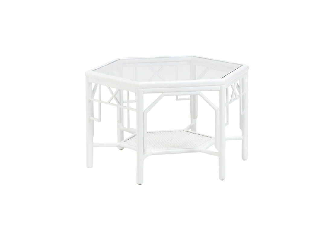 White Rattan and Cane Cocktail Table