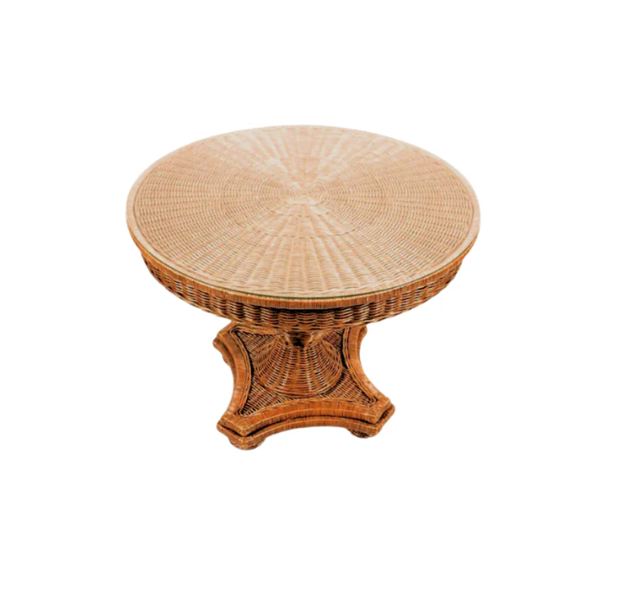 Vintage Ralph Lauren Wicker Rattan Circular Glass Top Table