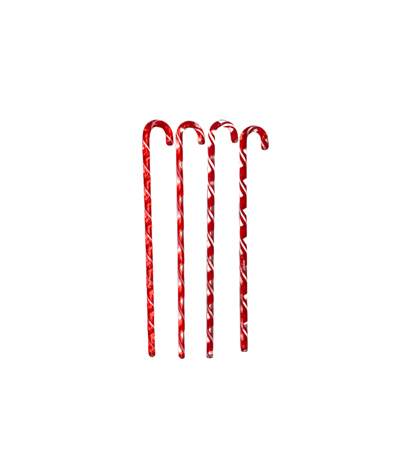 Hand Blown Red Candy Cane Swizzler Sticks, Set of 4