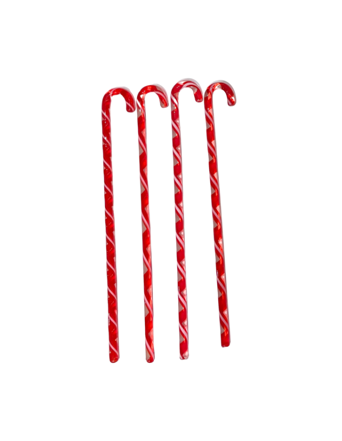 Hand Blown Red Candy Cane Swizzler Sticks, Set of 4