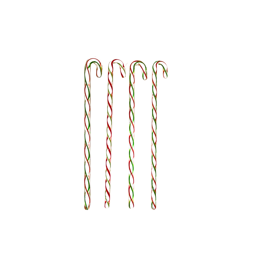 Hand Blown Red, White, and Green Candy Cane Swizzler Sticks, Set of 4