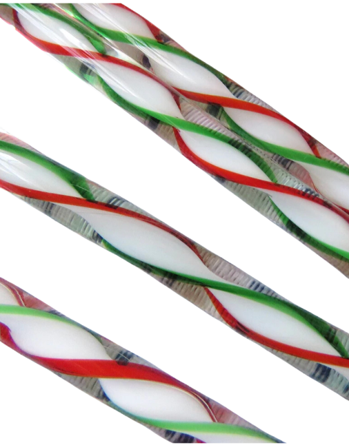 Hand Blown Red, White, and Green Candy Cane Swizzler Sticks, Set of 4