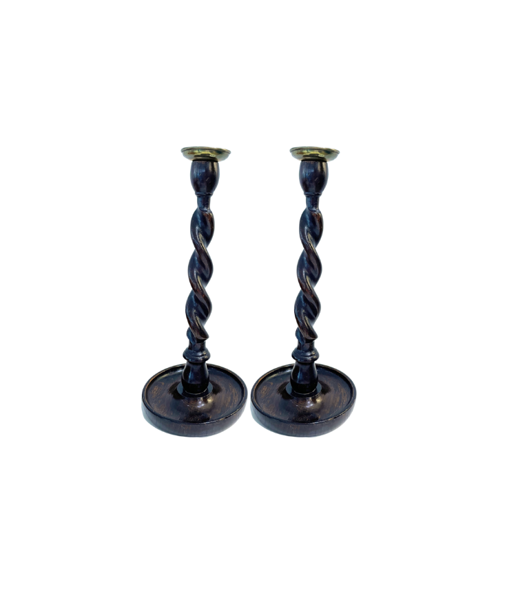 A Pair, Vintage Barley Twist Curved Base Candle Stick Holder