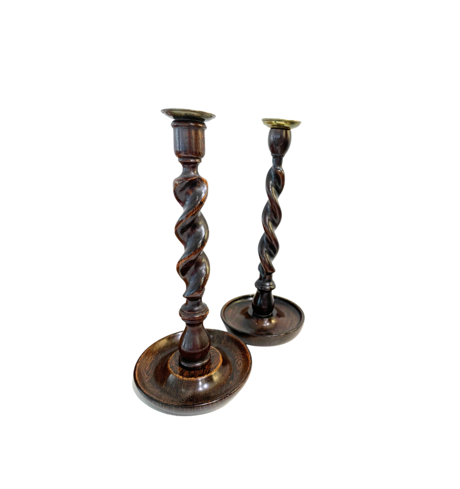 A Pair, Vintage Barley Twist Curved Base Candle Stick Holder