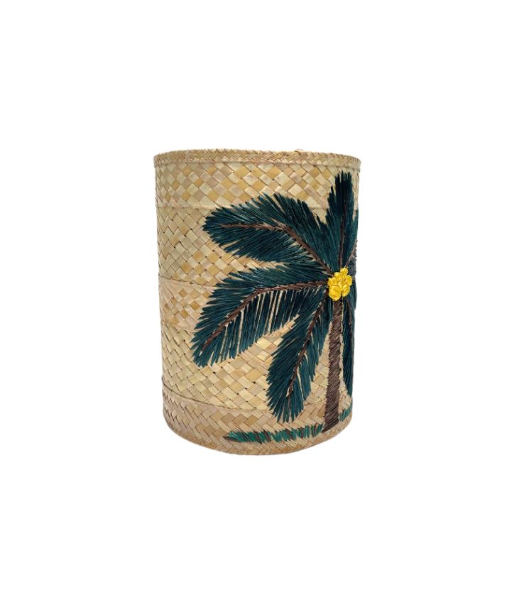 Dark Green Palm Tree Straw Bin