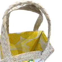 Small Yellow and White Box Tote with Bahama Handprint Fabric Lining