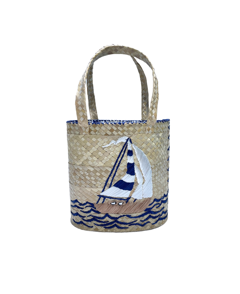 Medium Sailboat Bucket Tote with Bahama Handprint Fabric Lining