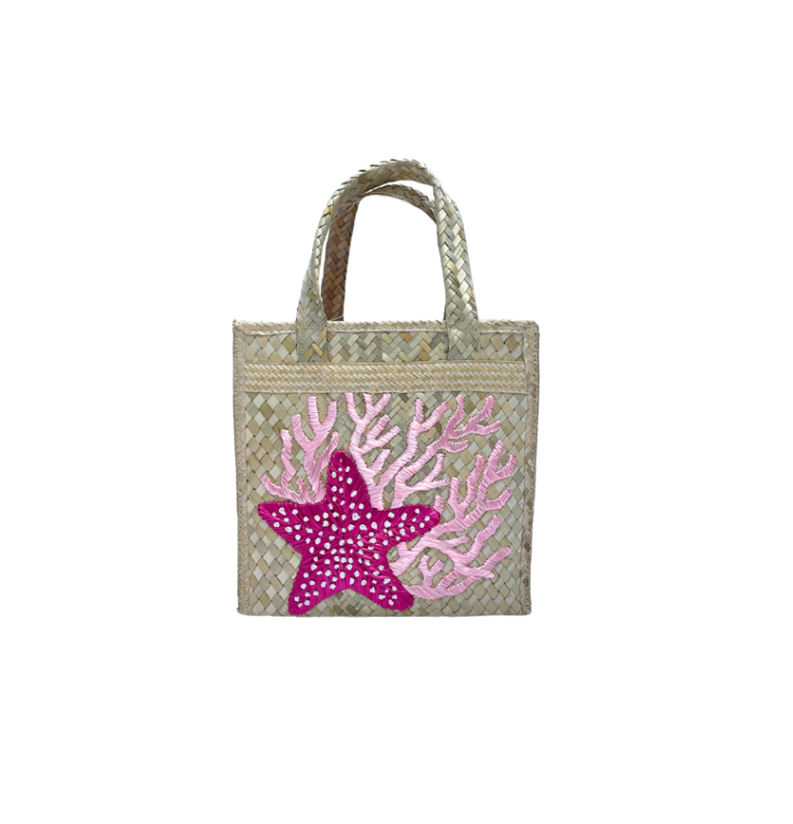 Starfish & Coral Embroidered Box Tote