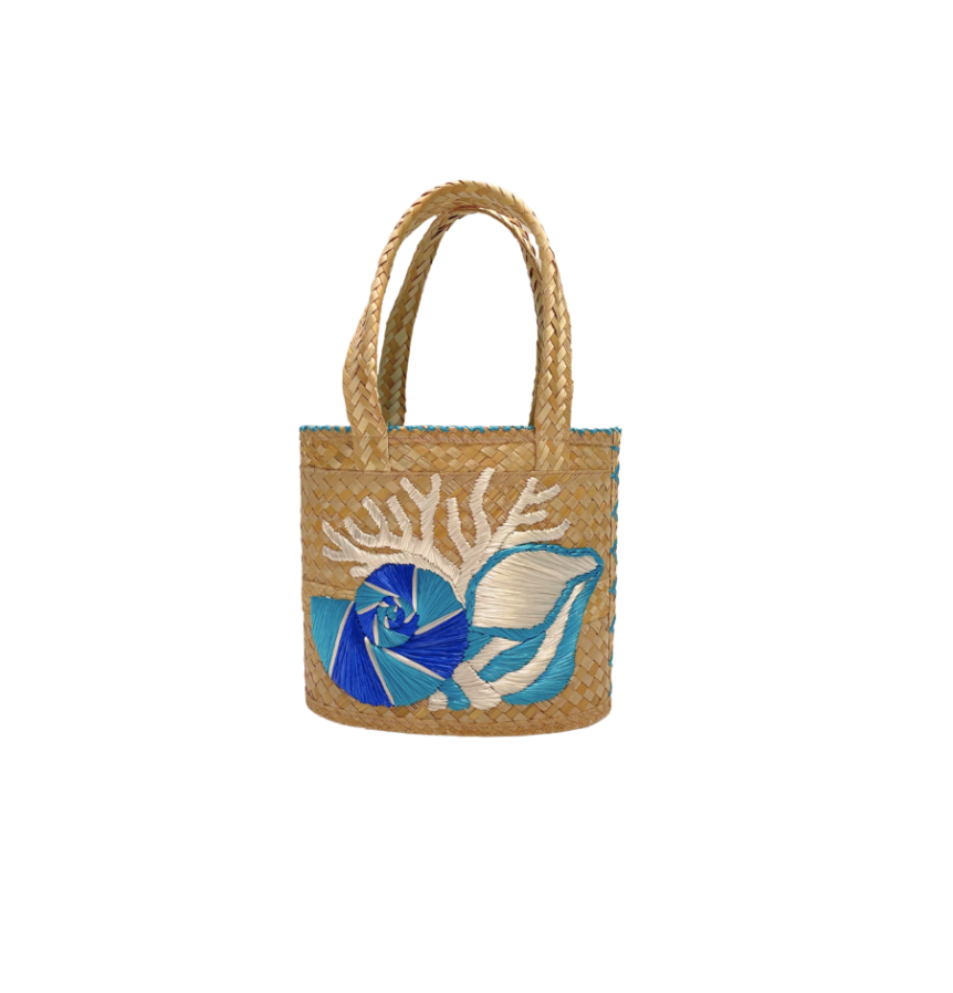 Blue Shell & White Coral Bucket Tote