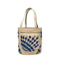 Large Navy Floral Rosette Bucket Tote with Bahama Batik Fabric Lining