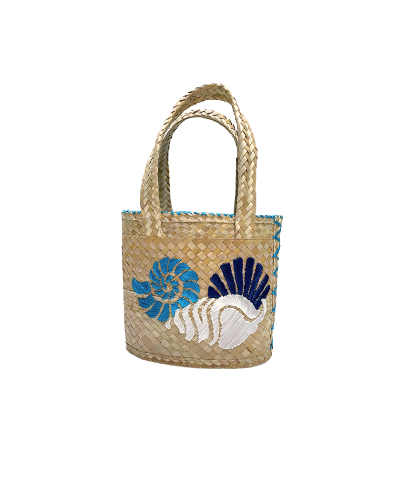 Blue and White Shell Bucket Tote