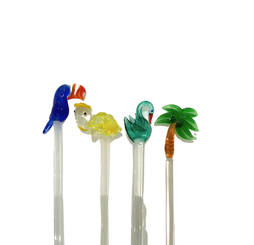 Vintage Tropical Core Swizzle Stirrers, Set of 4