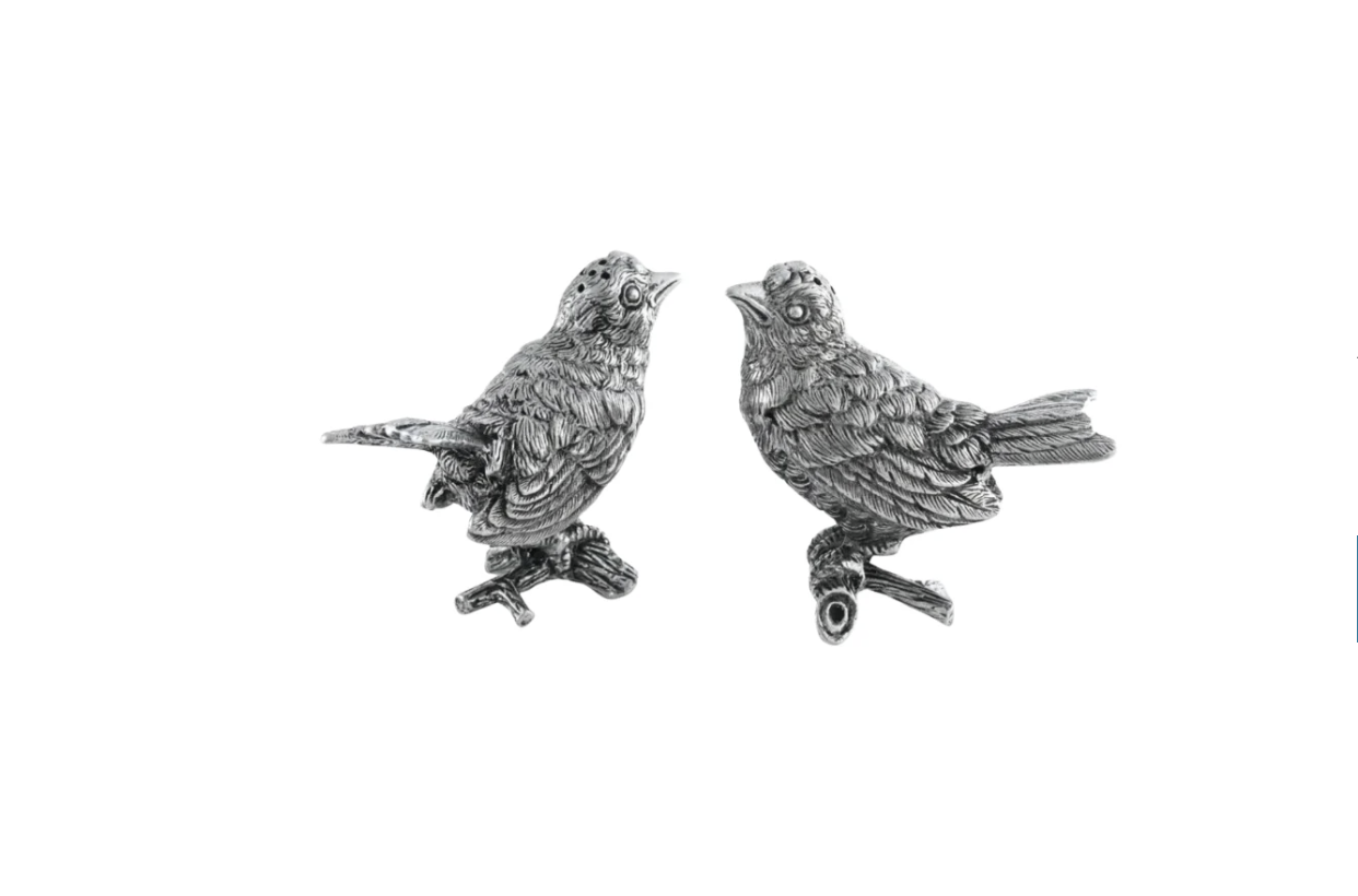 A Pair, Pewter Songbirds Salt & Pepper Shakers