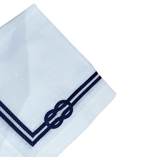 White Linen with Hand Embroidered Navy Rope Dinner Napkins, Set of 4