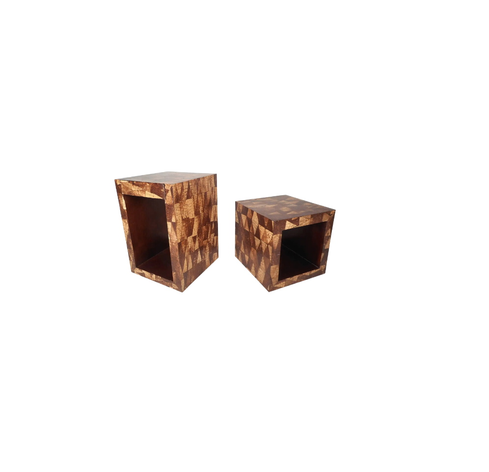 A Pair, Mid-Century Modern Augousti Style Coconut Shell Inlay End Tables