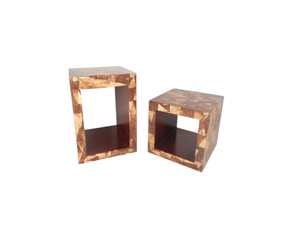 A Pair, Mid-Century Modern Augousti Style Coconut Shell Inlay End Tables