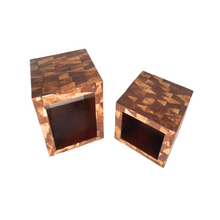 A Pair, Mid-Century Modern Augousti Style Coconut Shell Inlay End Tables