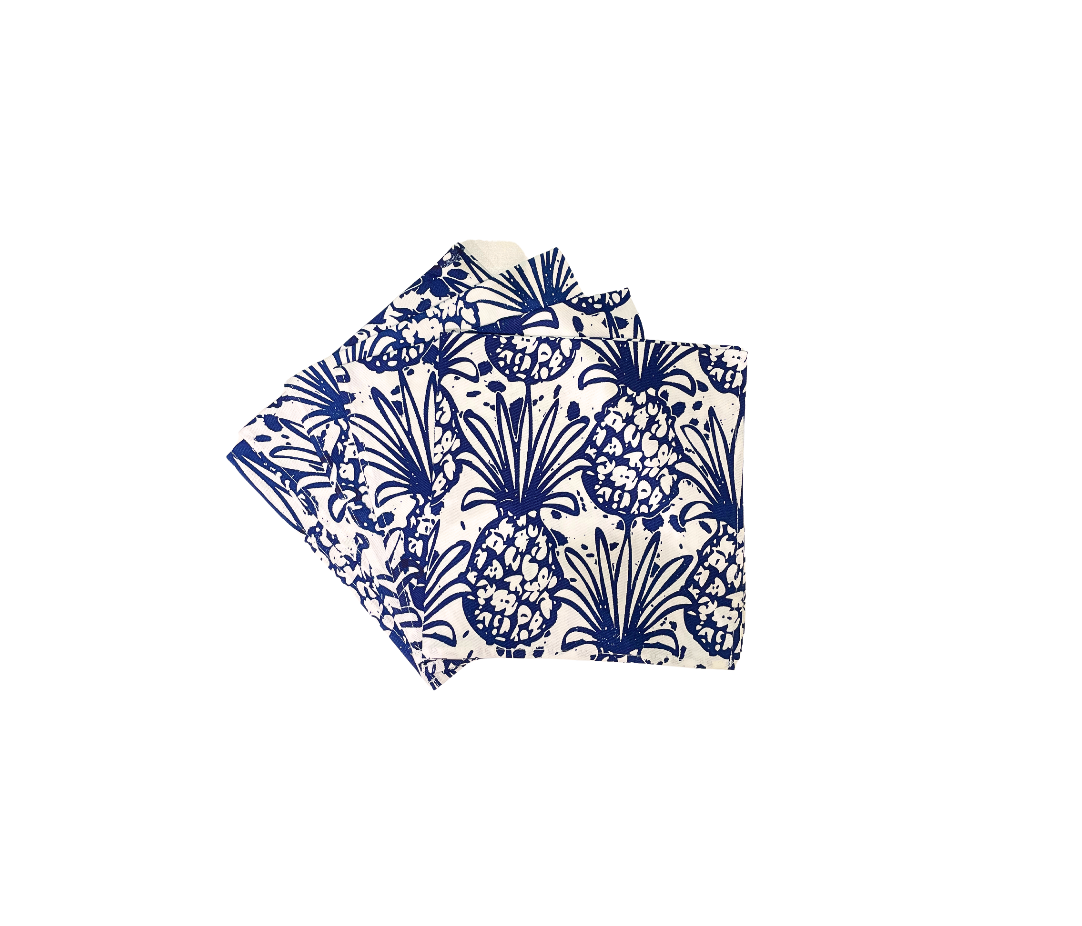 Blue Pineapple Bahama Handprint Napkins, Set of 4