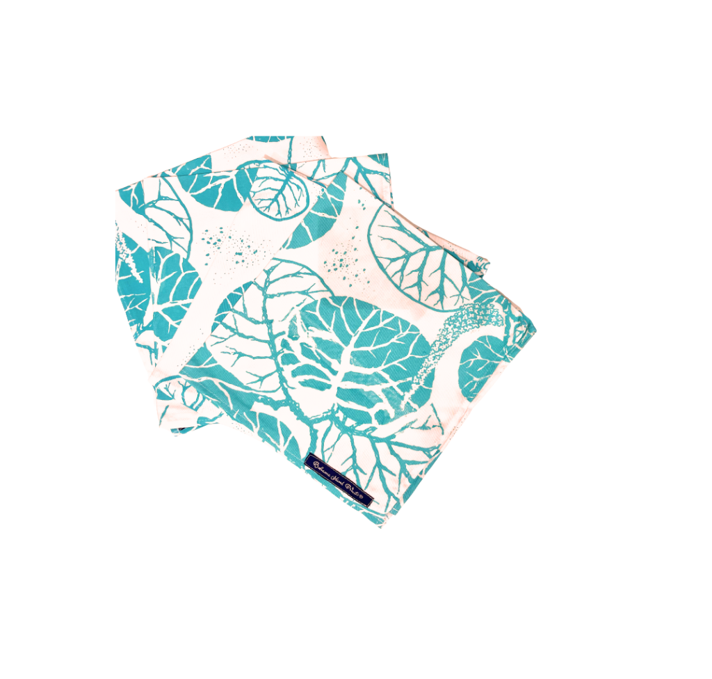 Aqua Seagrape Bahama Handprint Napkins, Set of 4