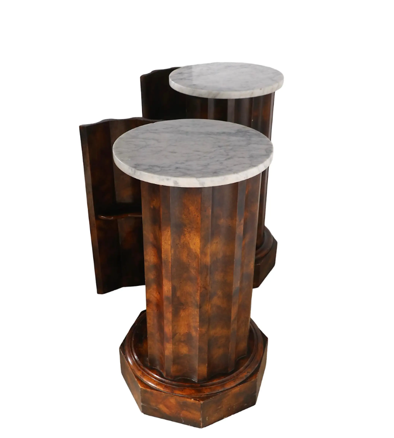 A Pair, Faux Tortoise Pedestals with Marble Top