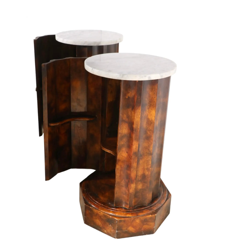 A Pair, Faux Tortoise Pedestals with Marble Top