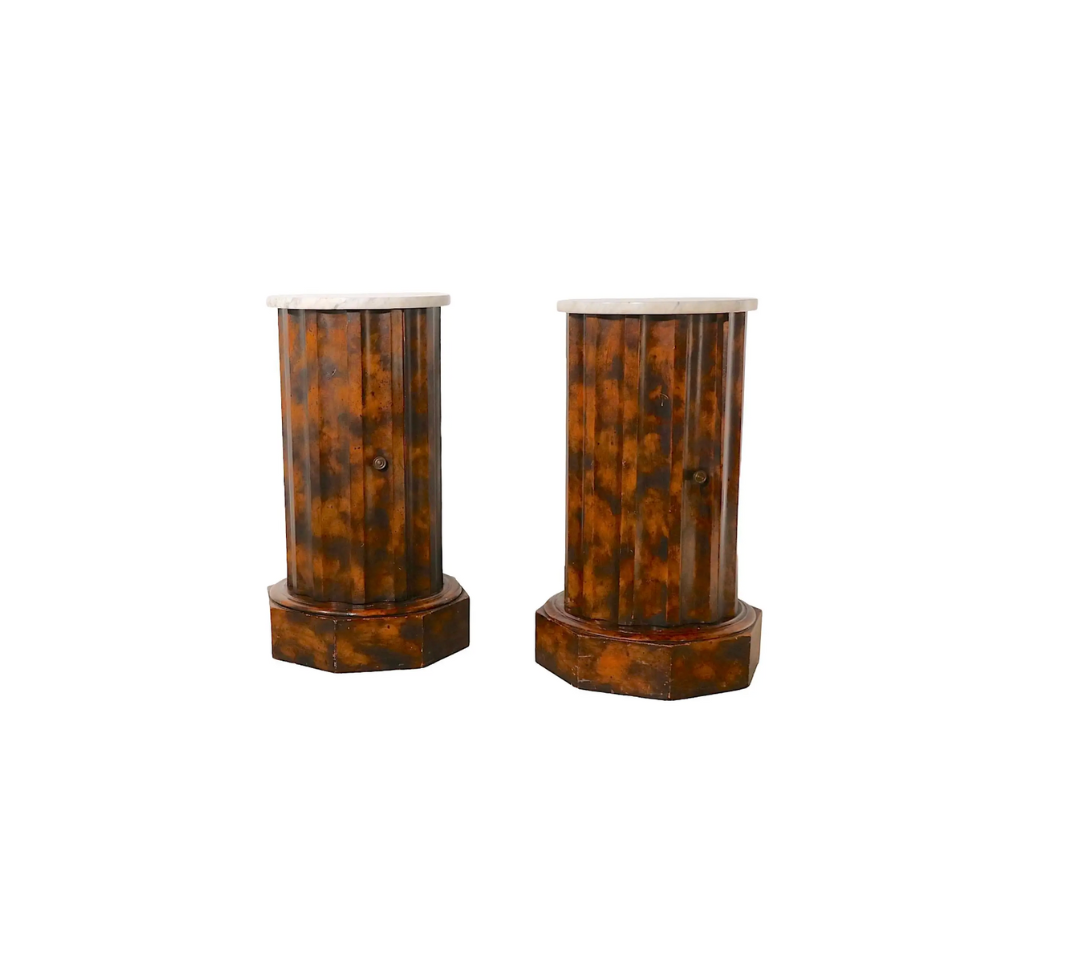 A Pair, Faux Tortoise Pedestals with Marble Top