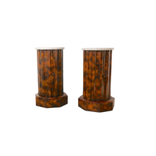 A Pair, Faux Tortoise Pedestals with Marble Top